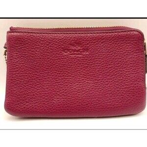 Coach Red Pebbled Leather Double Corner Zip Wristlet Clutch Wallet With Tag